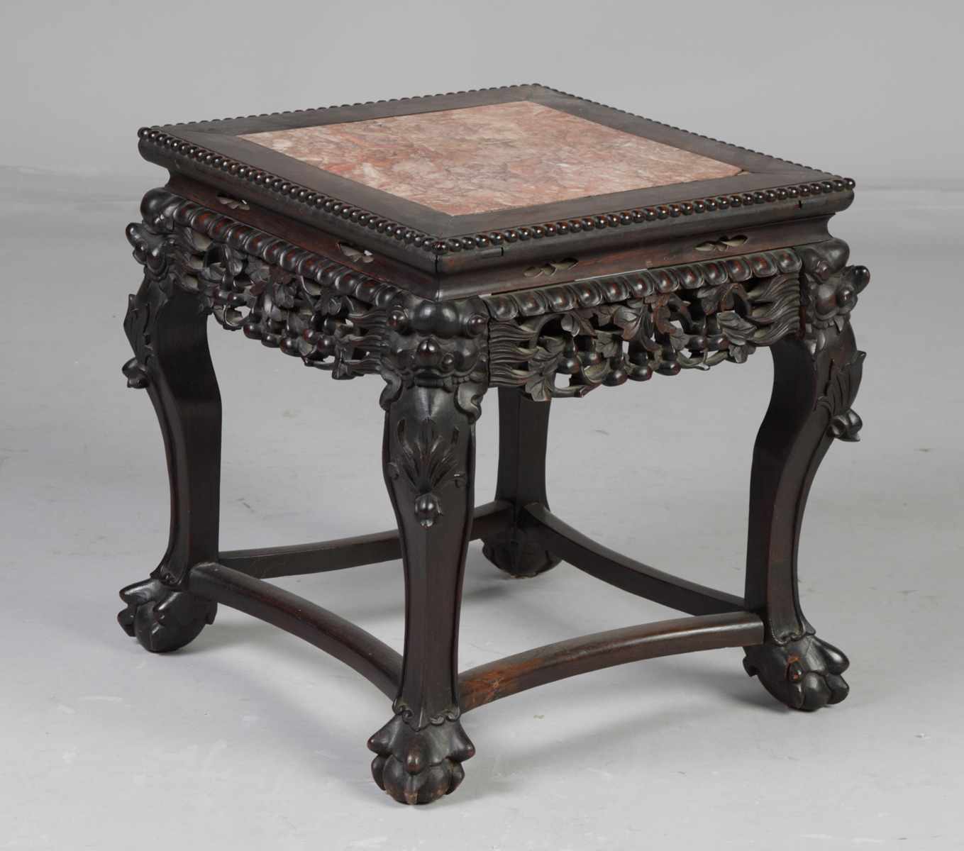 Appraisal: Chinese Carved Hardwood Table with Marble Top Condition Marble top