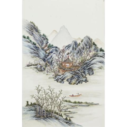 Appraisal: A Famille Rose Landscape Porcelain Panel Republic Period Depicting a