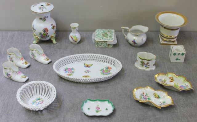 Appraisal: Assorted Herend Porcelain Includes a covered square box a creamer