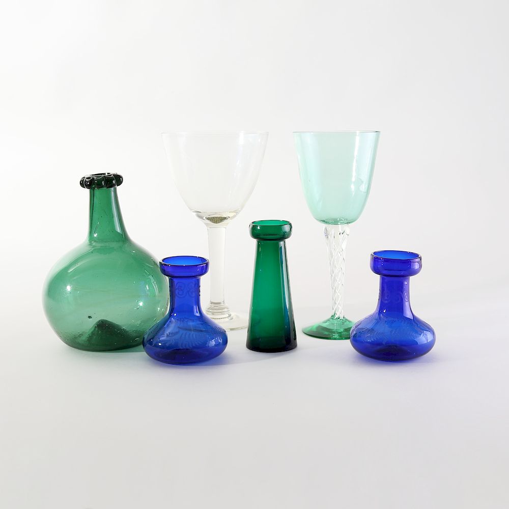 Appraisal: Group of Six Colored and Colorless Glass Table Articles Comprising