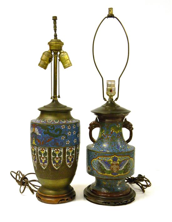 Appraisal: Two similar cloisonne lamps converted from urns with pierced wooded