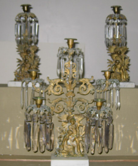 Appraisal: VICTORIAN BRASS THREE-PIECE CANDELABRA SUIT Paul and Virginia in bocage