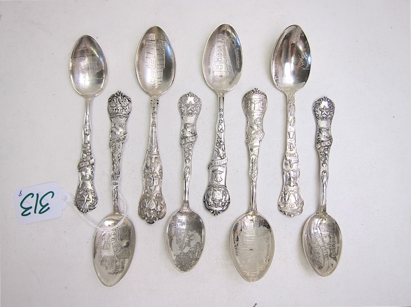 Appraisal: EIGHT STERLING SILVER SOUVENIR SPOONS various U S cities Total