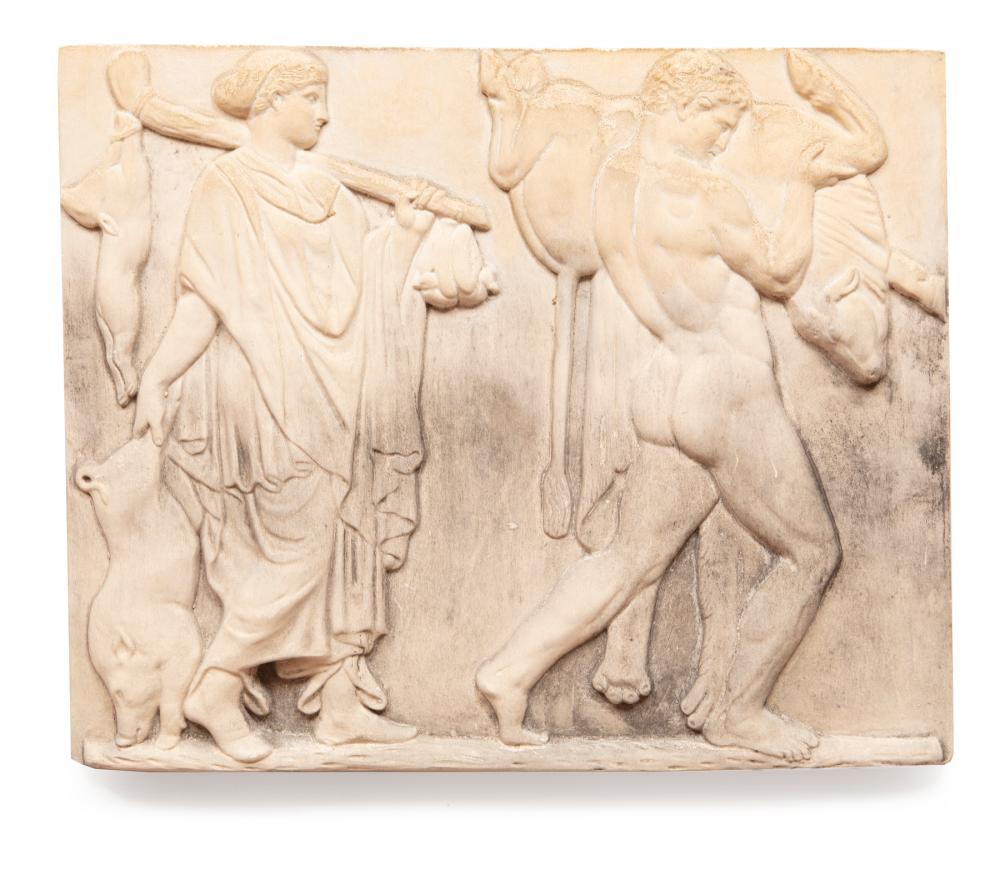 Appraisal: Cast Stone Frieze of Classical Figures figures carrying a bull