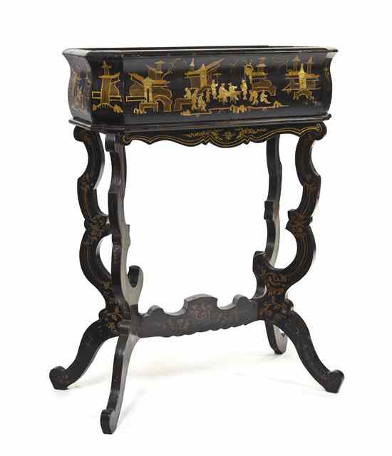 Appraisal: A Victorian Lacquered Jardiniere on Stand of rectangular form with