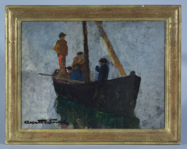 Appraisal: Fisherman In Boat By Albert Wenk German - Oil on