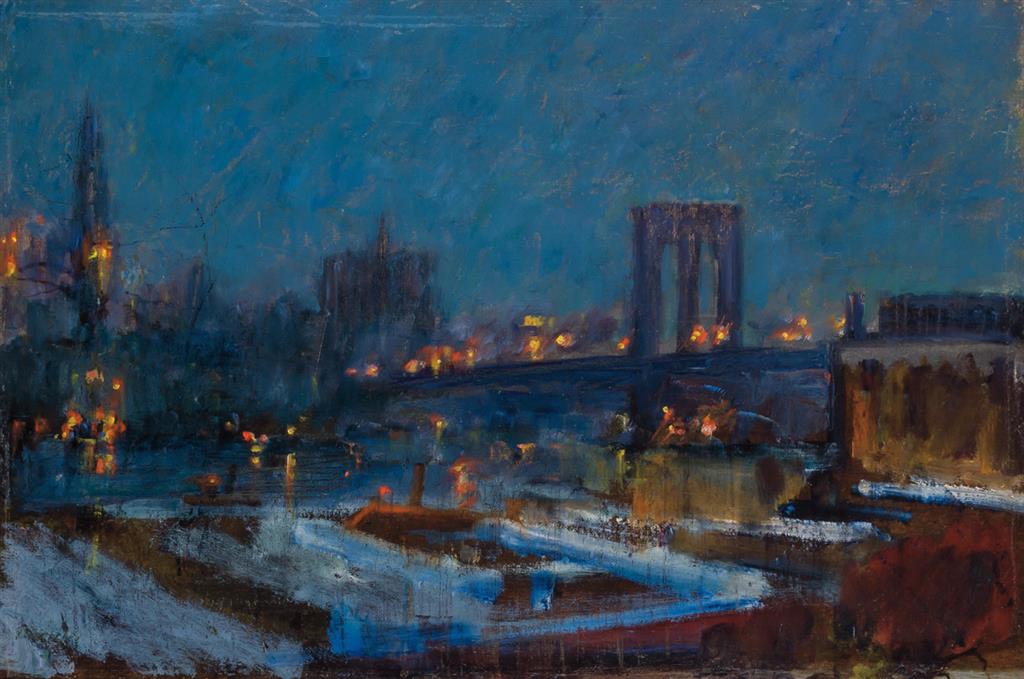 Appraisal: RUDOLF SCHEFFLER German - The East River and Brooklyn Bridge