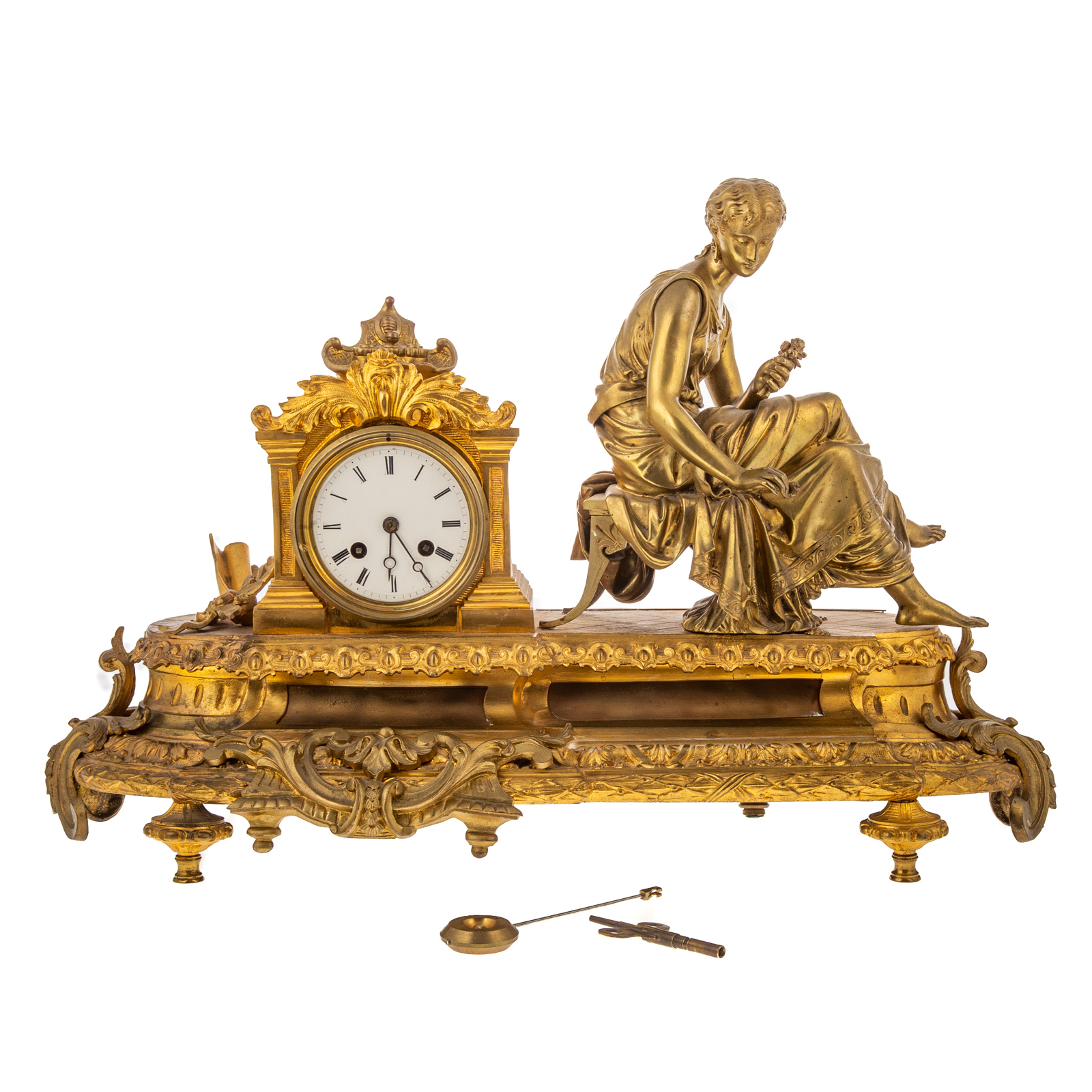 Appraisal: NAPOLEON III GILT BRONZE FIGURAL MANTEL CLOCK Circa oval base