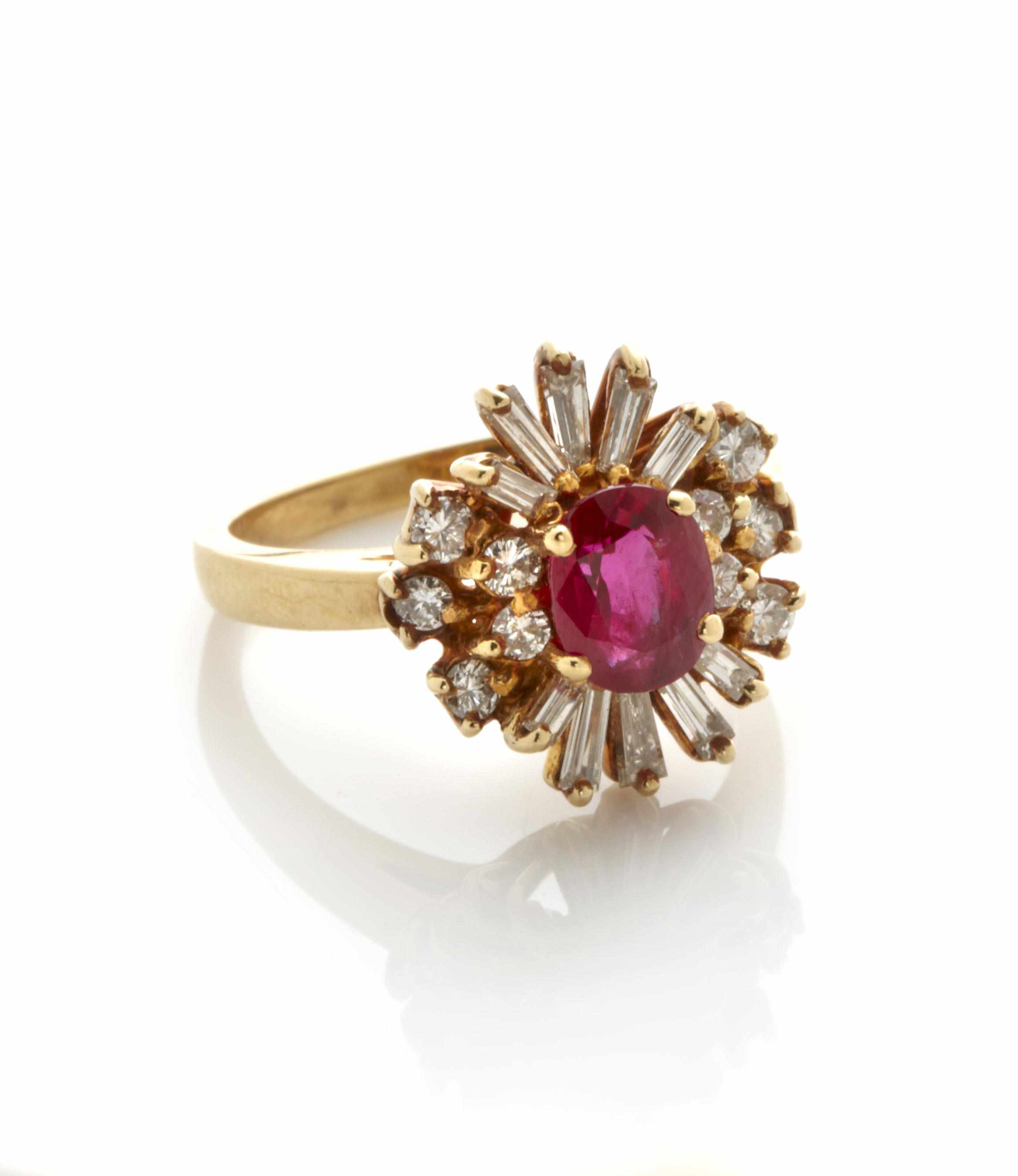 Appraisal: A ruby diamond and k gold cluster ring size