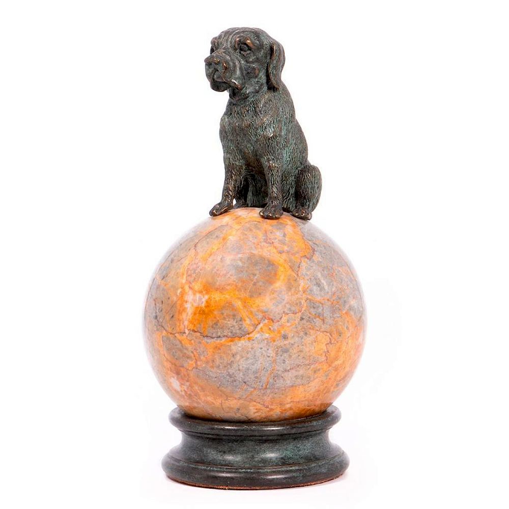 Appraisal: Bronze dog on marble stand A late th early th