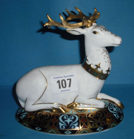 Appraisal: Royal Crown Derby Paperweight The white Heart Heraldic Stag Limited