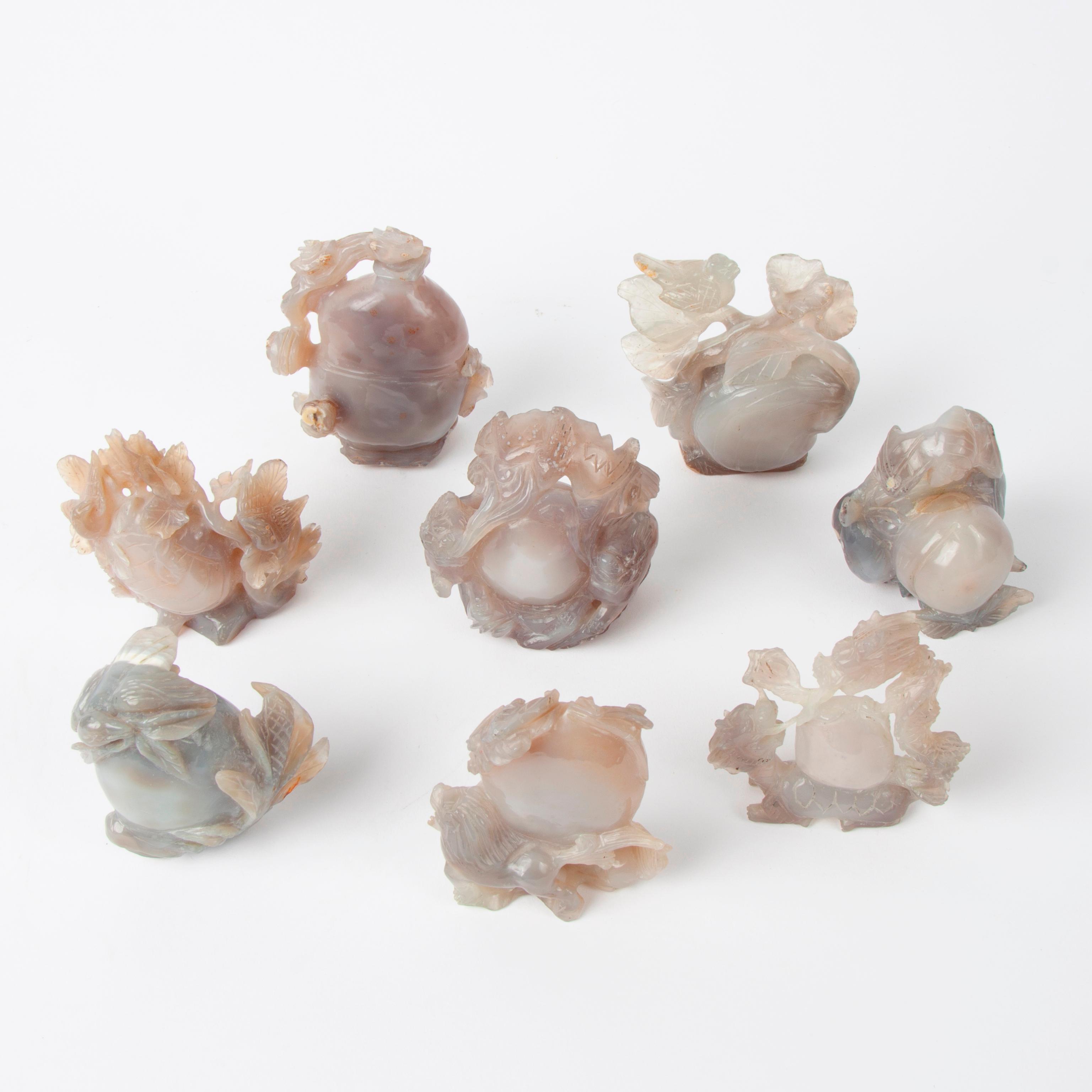 Appraisal: EIGHT CHINESE AGATE CARVINGS A group of eight Chinese agate