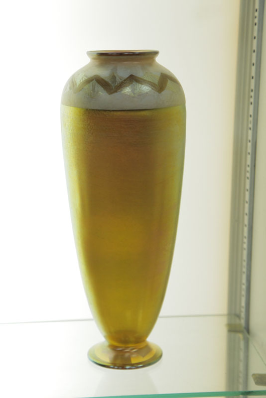 Appraisal: TIFFANY TEL-EL-AMARNA VASE Tapered and footed vase having a gold