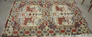 Appraisal: Caucasian Oriental throw rug ' x ' Caucasian Oriental throw