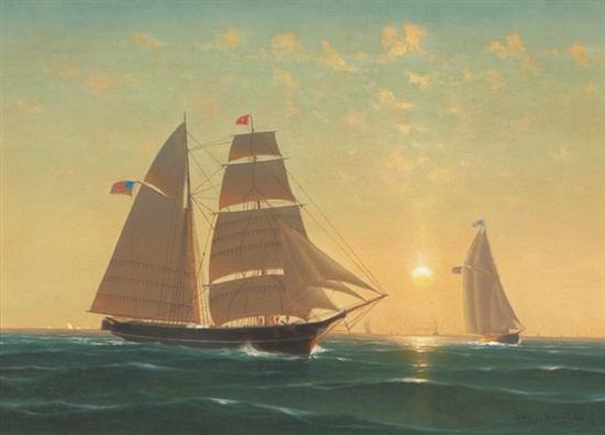 Appraisal: CURTIS GEORGE American - Full Sail Boston Harbor oil on