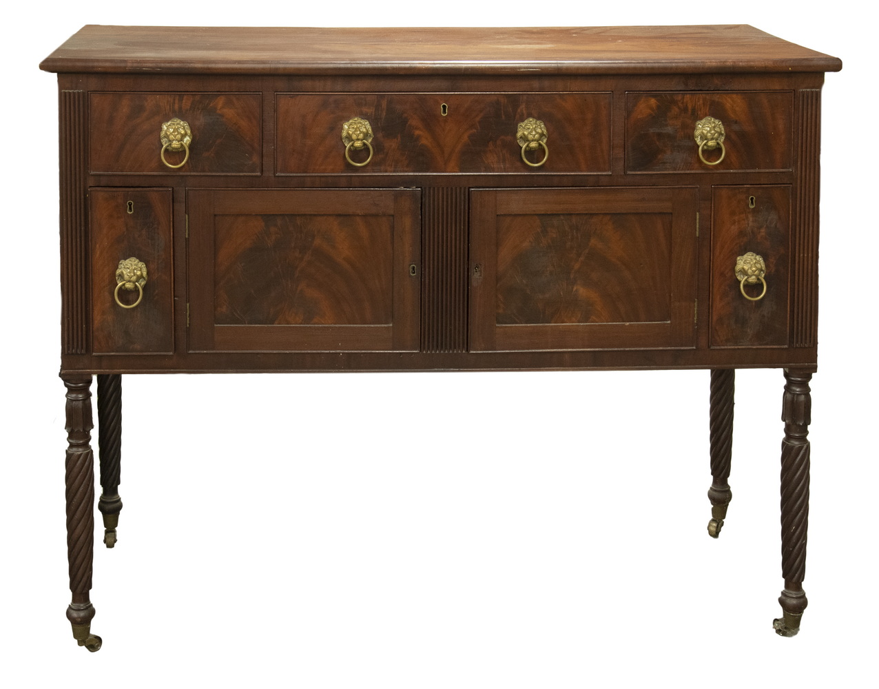 Appraisal: BOSTON SHERATON SIDEBOARD IN FIGURED MAHOGANY Federal Period Rope Leg