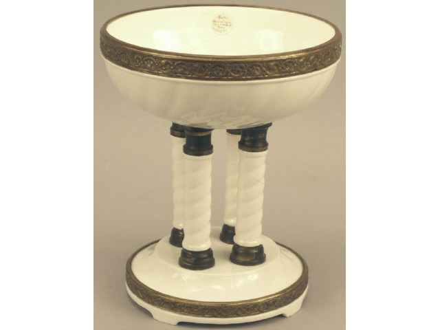 Appraisal: Bavarian pedestal centerpiece bowl with embossed metal banding Estimate -