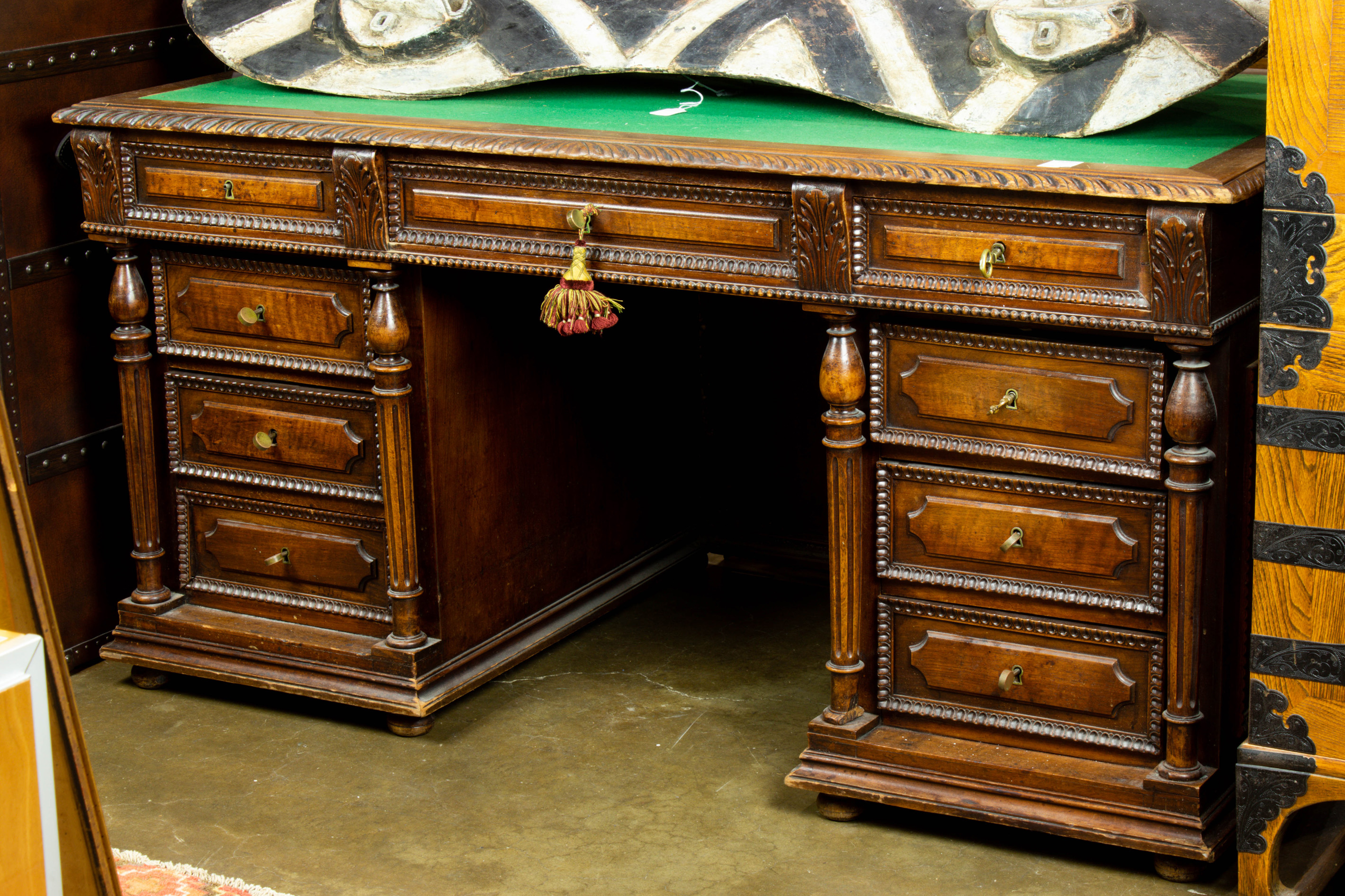 Appraisal: AN ENGLISH WALNUT AND BURL WALNUT KNEE HOLE DESK An