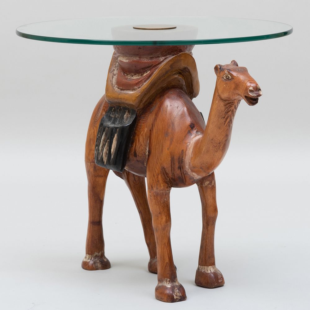 Appraisal: Painted Wood Camel Form Side Table with a Glass Top