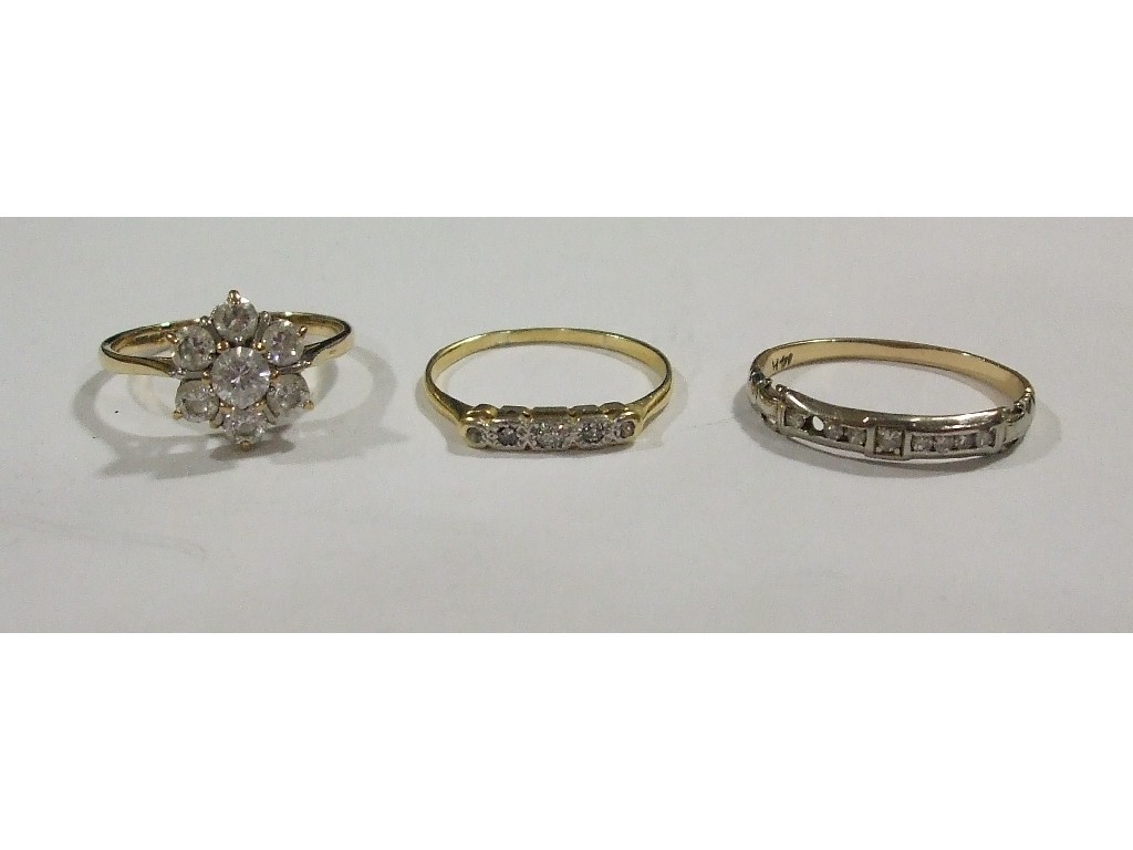 Appraisal: Lot comprising ct gold diamond five stone ring ct gold