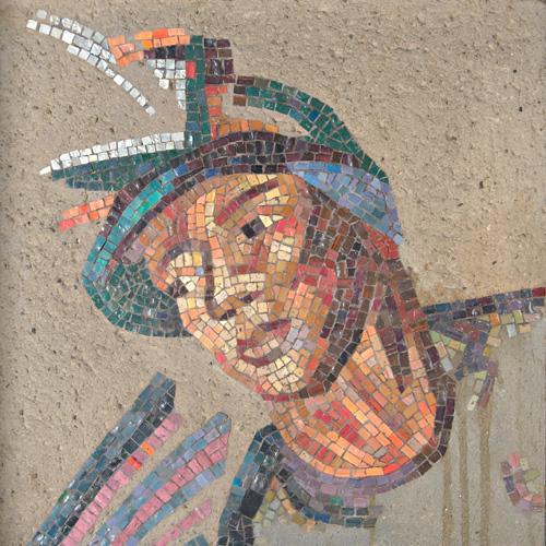 Appraisal: MOSAIC Framed plaque of a miner in glass mosaic pieces