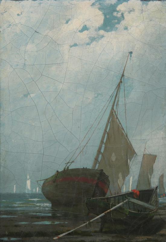 Appraisal: LOUIS FREDERICK HURD American b BEACHED FISHING VESSELS signed lower