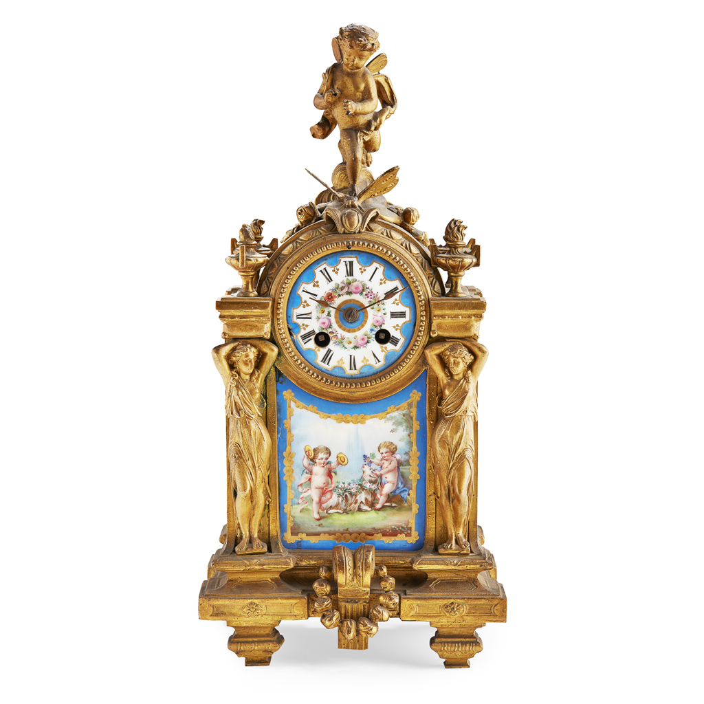 Appraisal: FRENCH GILT METAL AND PORCELAIN MOUNTED MANTEL CLOCK TH CENTURY