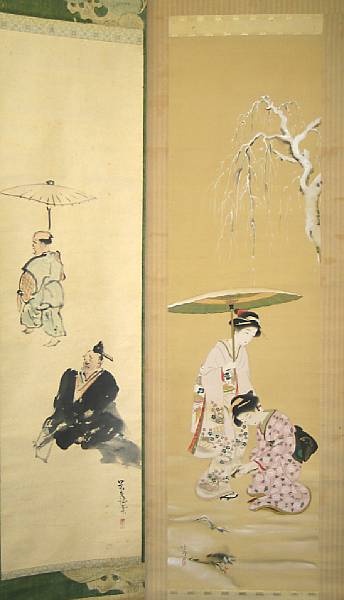 Appraisal: Two Japanese hanging scrolls The first of two male figures