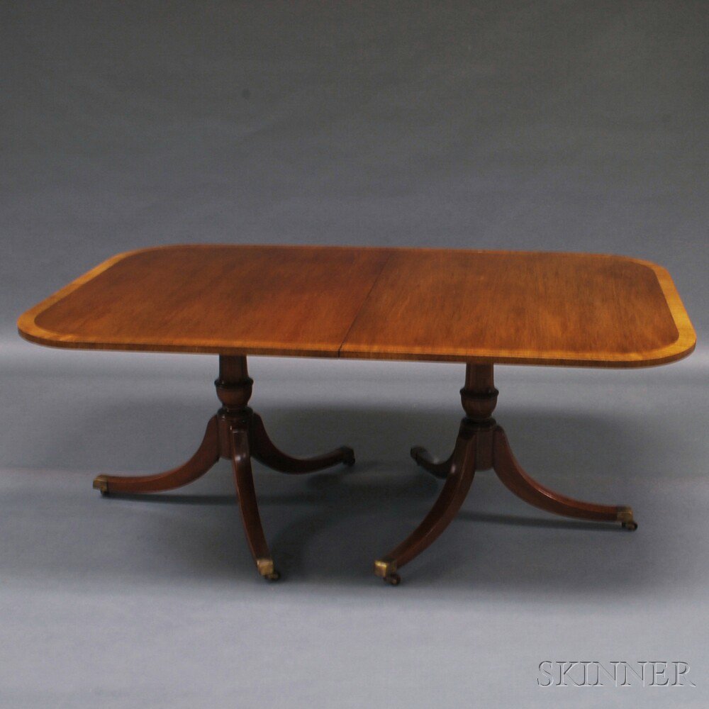 Appraisal: Georgian-style Inlaid Mahogany Two-pedestal Dining Table ht wd dp in