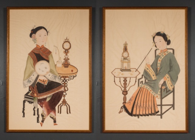 Appraisal: Pair of Chinese watercolors framed th century each of seated