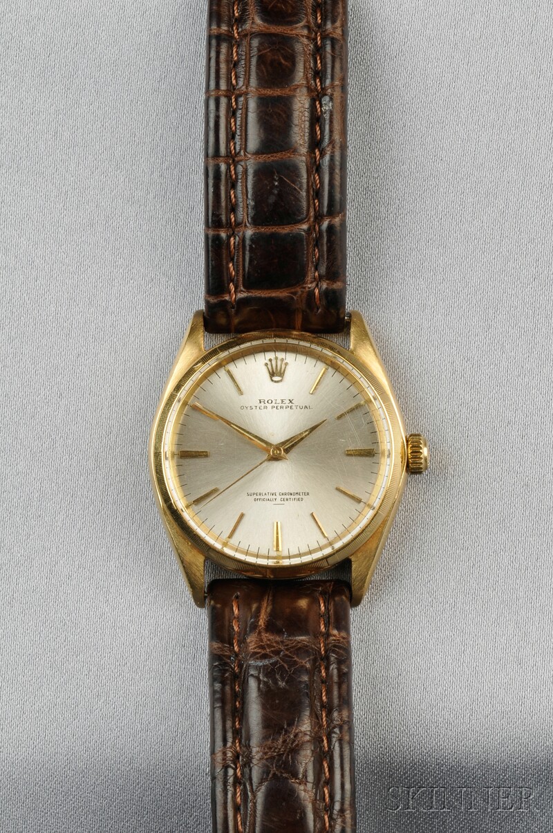 Appraisal: kt Gold Wristwatch Rolex Oyster Perpetual the silver-tone dial with