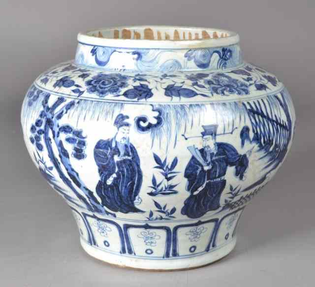 Appraisal: Large Chinese Ming Blue White VaseFinely painted to depict a