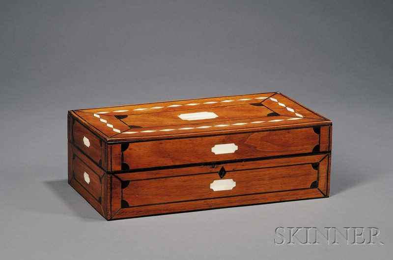 Appraisal: Inlaid Mahogany Desk Box Nantucket Massachusetts th century reportedly once