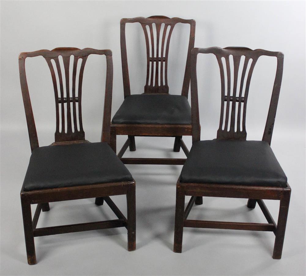 Appraisal: SET OF THREE CHIPPENDALE MAHOGANY SIDE CHAIRS CIRCA each with