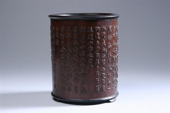 Appraisal: CHINESE WOODEN BRUSH HOLDER th th century Cylindrical form with