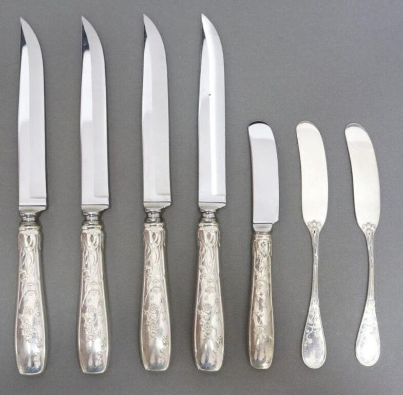 Appraisal: TIFFANY AUDUBON STERLING STEAK BUTTER KNIVES lot of American sterling