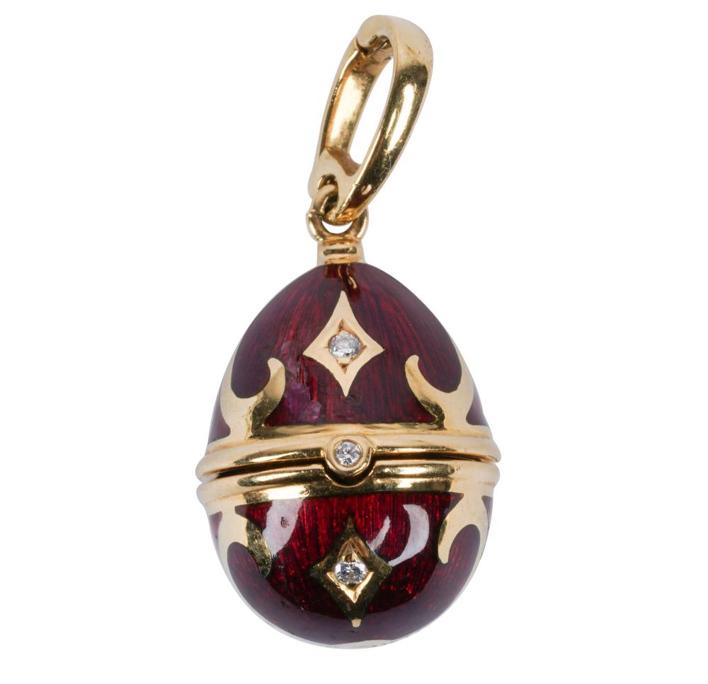 Appraisal: FABERGE KARAT YELLOW GOLD RED ENAMEL DIAMOND PENDANTthe underside signed