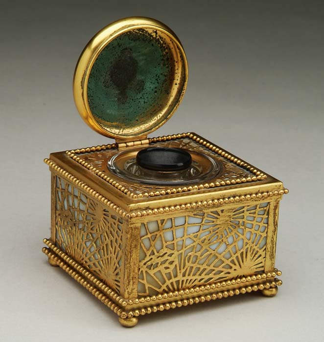 Appraisal: TIFFANY PINE NEEDLE INKWELL Very nice Tiffany inkwell has pierced