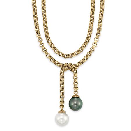 Appraisal: Long Gold Chain and Cultured Pearl Lasso Necklace Estimate -