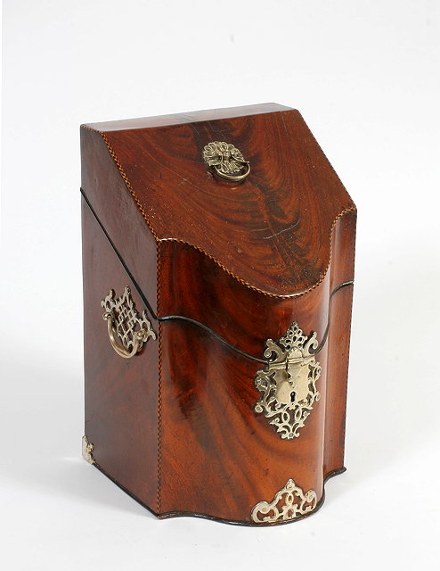 Appraisal: A GEORGE III MAHOGANY SERPENTINE FRONTED KNIFE BOX the fall