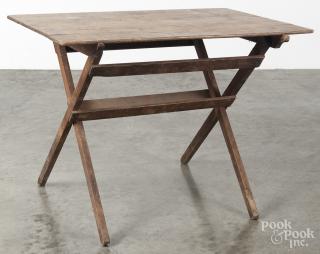 Appraisal: Primitive pine and walnut folding table ca '' h ''