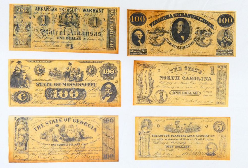 Appraisal: LOT OF CONFEDERATE BILLS To include Virginia Georgia South Carolina