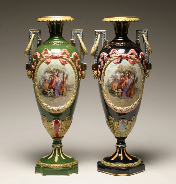 Appraisal: Pair large majolica vases Continental forms with embossed floral and