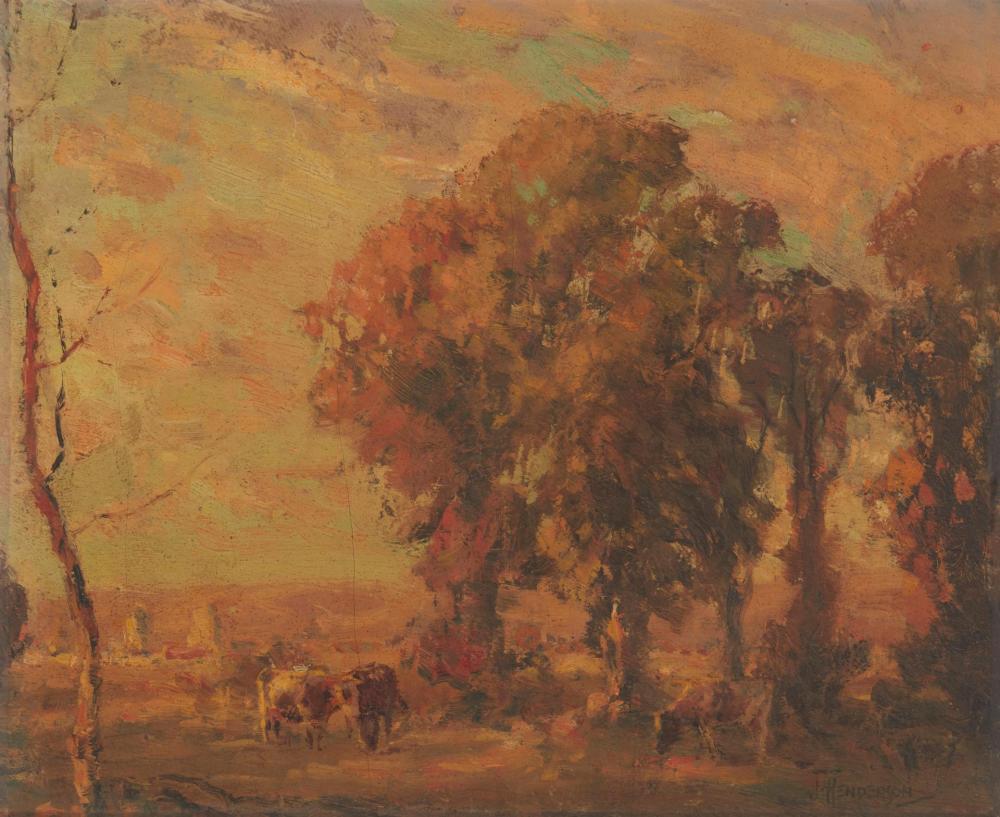 Appraisal: James Henderson - Cows grazing in a landscape Oil on