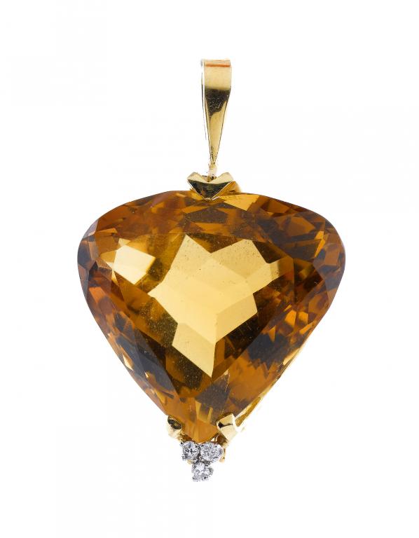 Appraisal: A CITRINE AND DIAMOND PENDANT the heart shaped citrine of