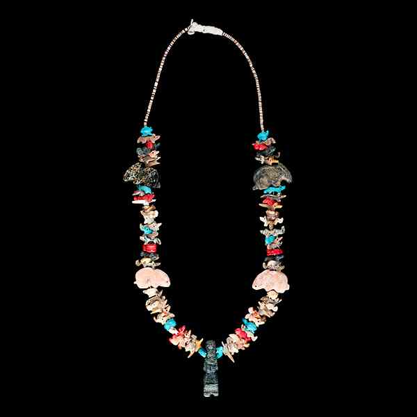 Appraisal: Zuni Fetish Necklace with Rabbits includes a large bear pendant