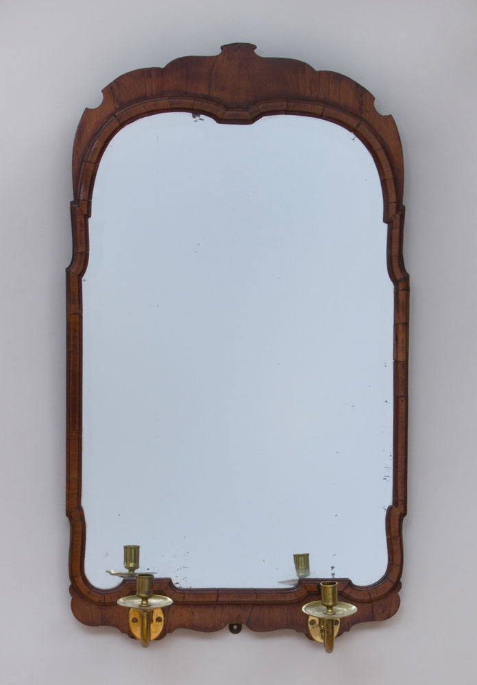 Appraisal: QUEEN ANNE WALNUT MIRROR With beveled mirror plate and fitted