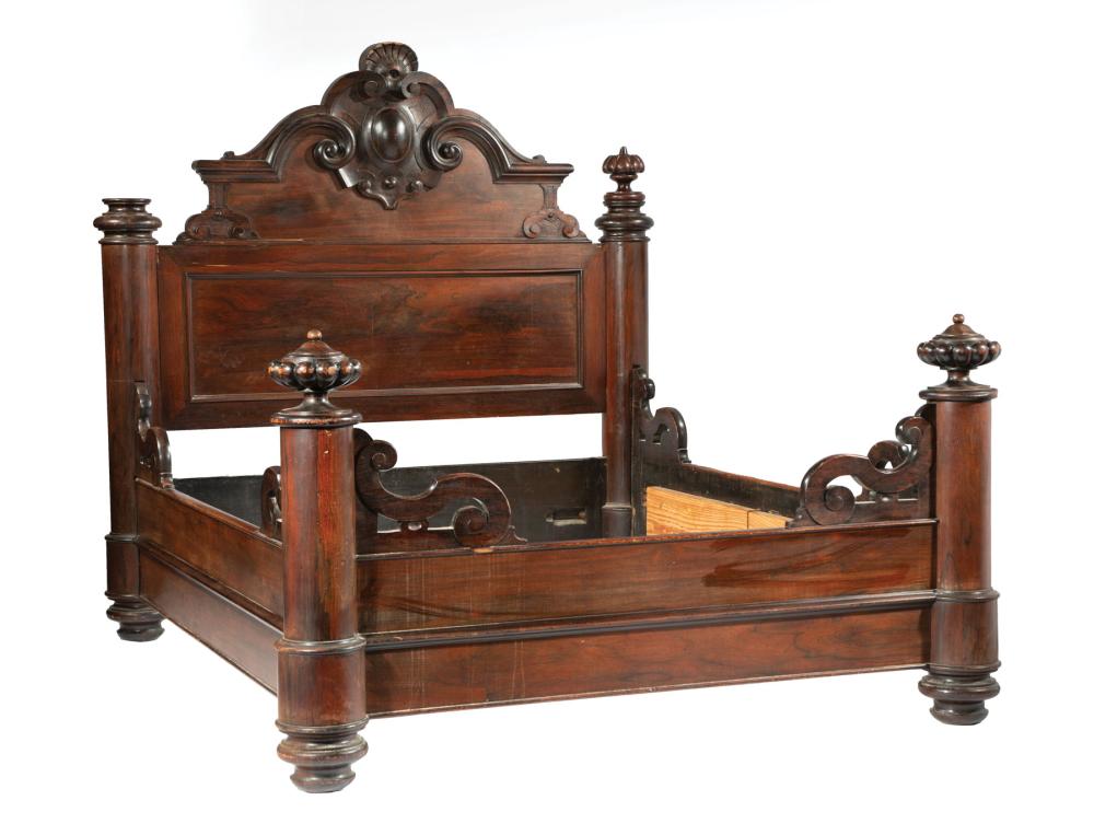 Appraisal: American Rococo Carved Rosewood Bedstead mid- th c possibly New