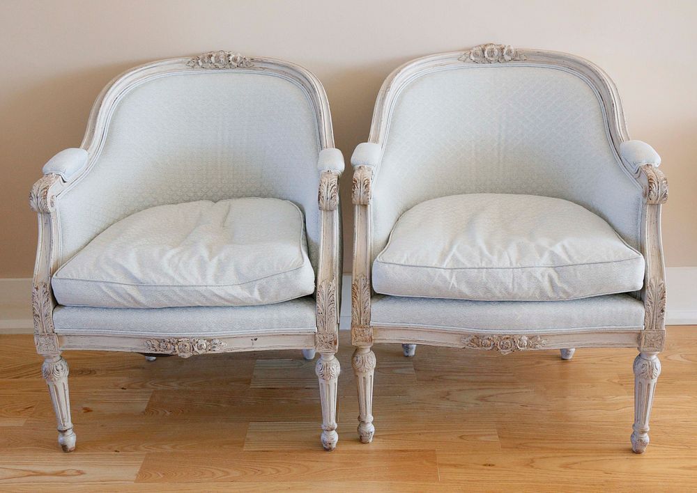 Appraisal: Pair of Swedish Upholstered Bergeres th Century Pair of th