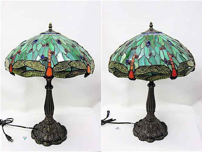 Appraisal: PAIR TIFFANY STYLE DRAGON FLY TABLE LAMPS The '' diameter